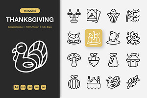 Thanksgiving Outline Icons, an Outline Icon by Spacepixel Creative