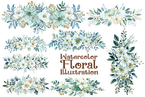 Blue Watercolor Floral Set, an Illustration by Designer_Momina