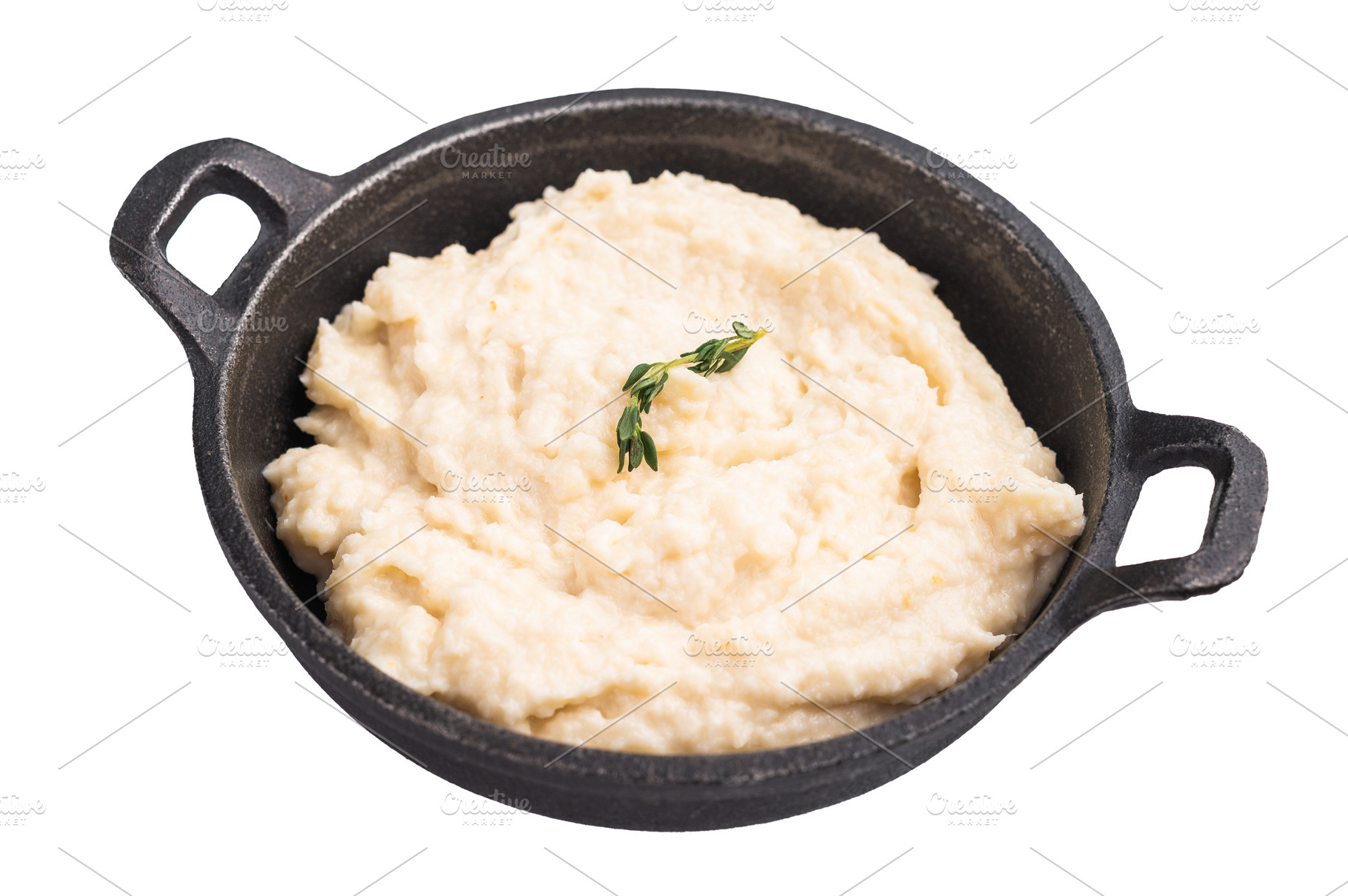 Creamy horseradish sauce in a rustic black cast iron bowl, garni, a Food & Drink Photo by composter-box@mail.ru