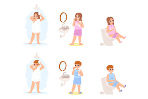Children hygiene time. Boy and girl, a Healthcare Illustration by Valerie Bodnar