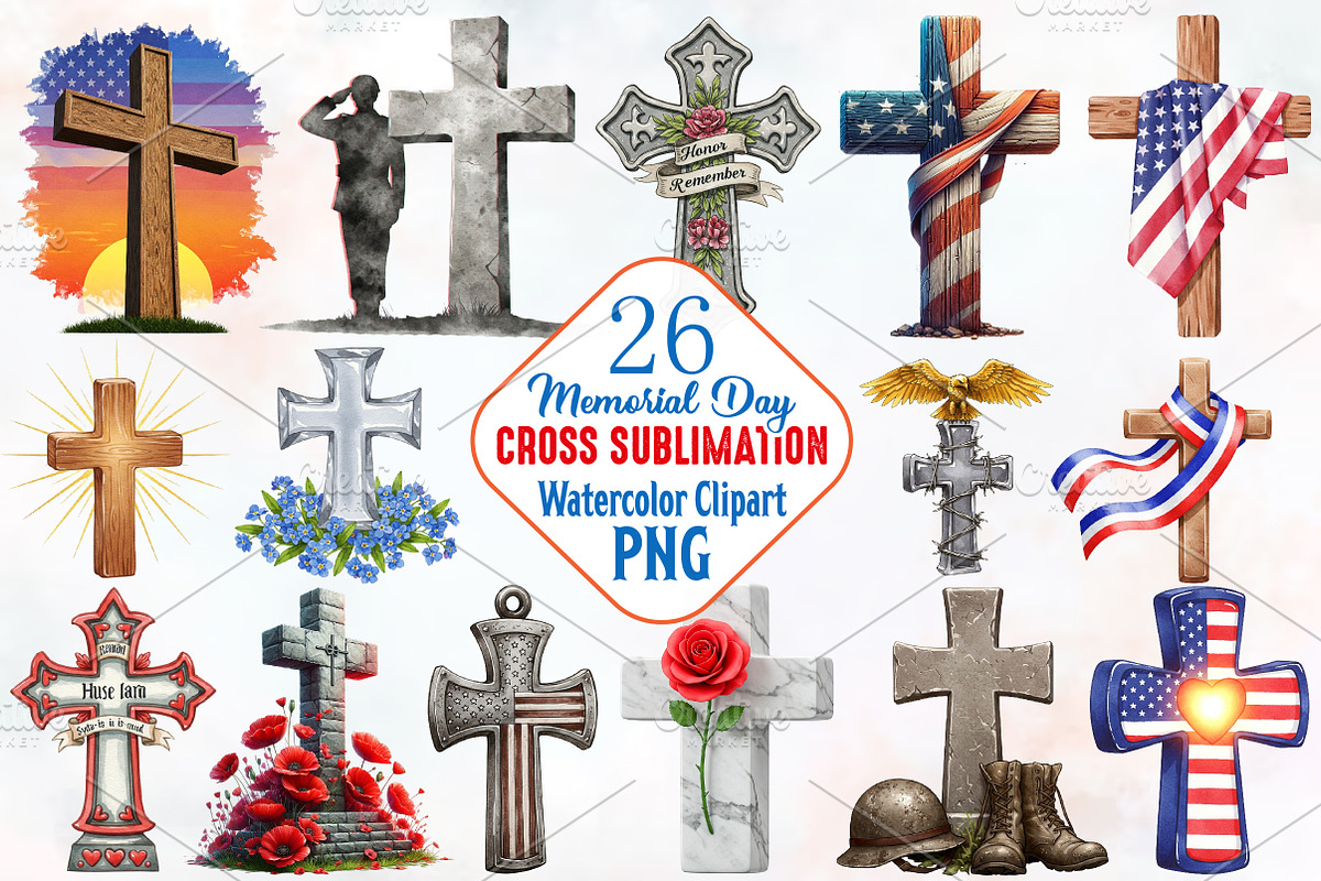 Memorial Day Cross Sublimation Png, an Illustration by RobertsArt (Photo 1 of 3)