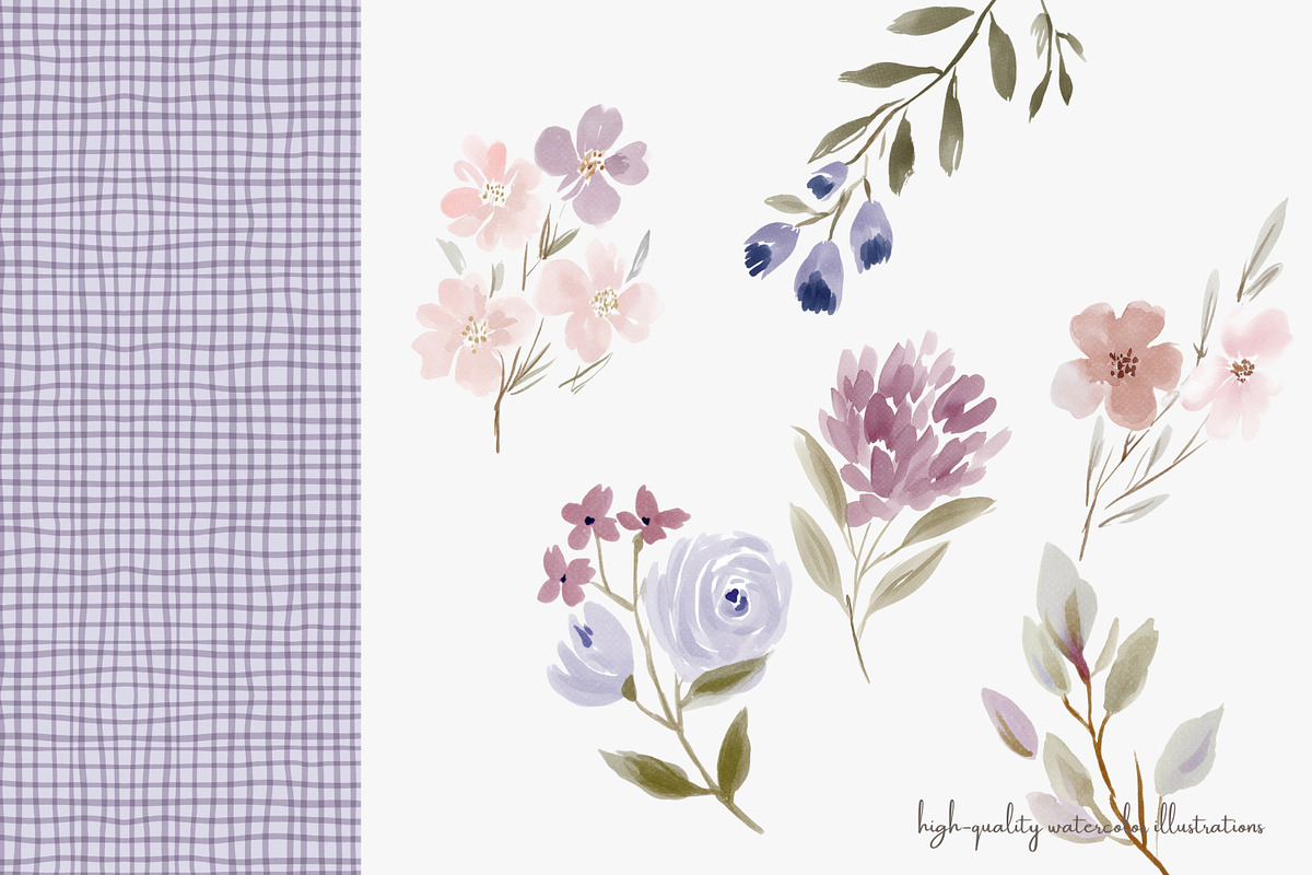 watercolor floral clipart set, a Decorative Illustration by Patishop Art (Photo 5 of 10)