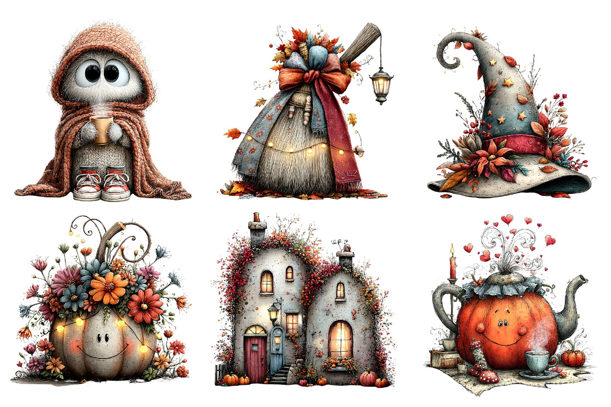 Whimsical Cozy Halloween Clipart, a Seasonal Illustration by DreamArtGraphic (Photo 5 of 5)