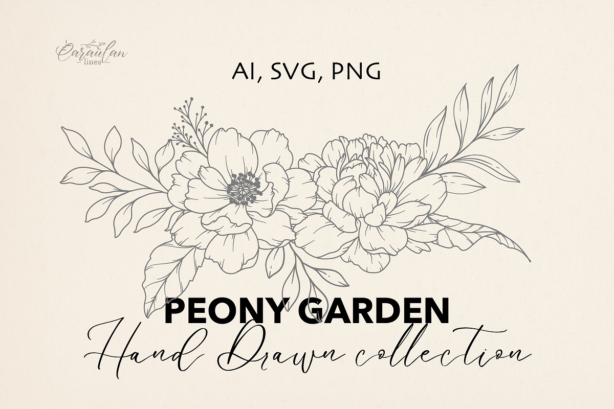 PEONY GARDEN LINE ART, an Object Graphic by CaraulanStore (Photo 1 of 8)