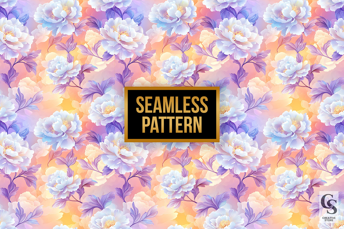 Holographic Peony Flowers Pattern, a Pattern Graphic by Creative Store (Photo 4 of 5)