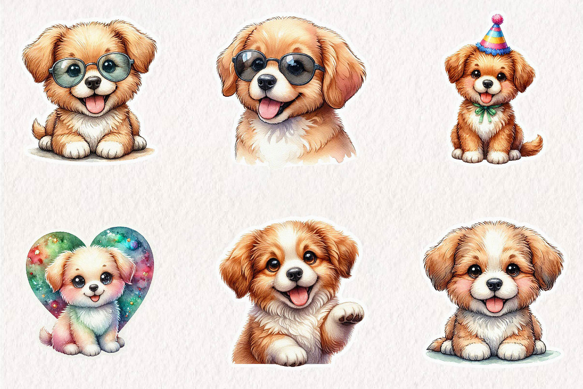 Cute Dogs Stickers & Clipart, a Seasonal Illustration by CreationArt (Photo 2 of 7)