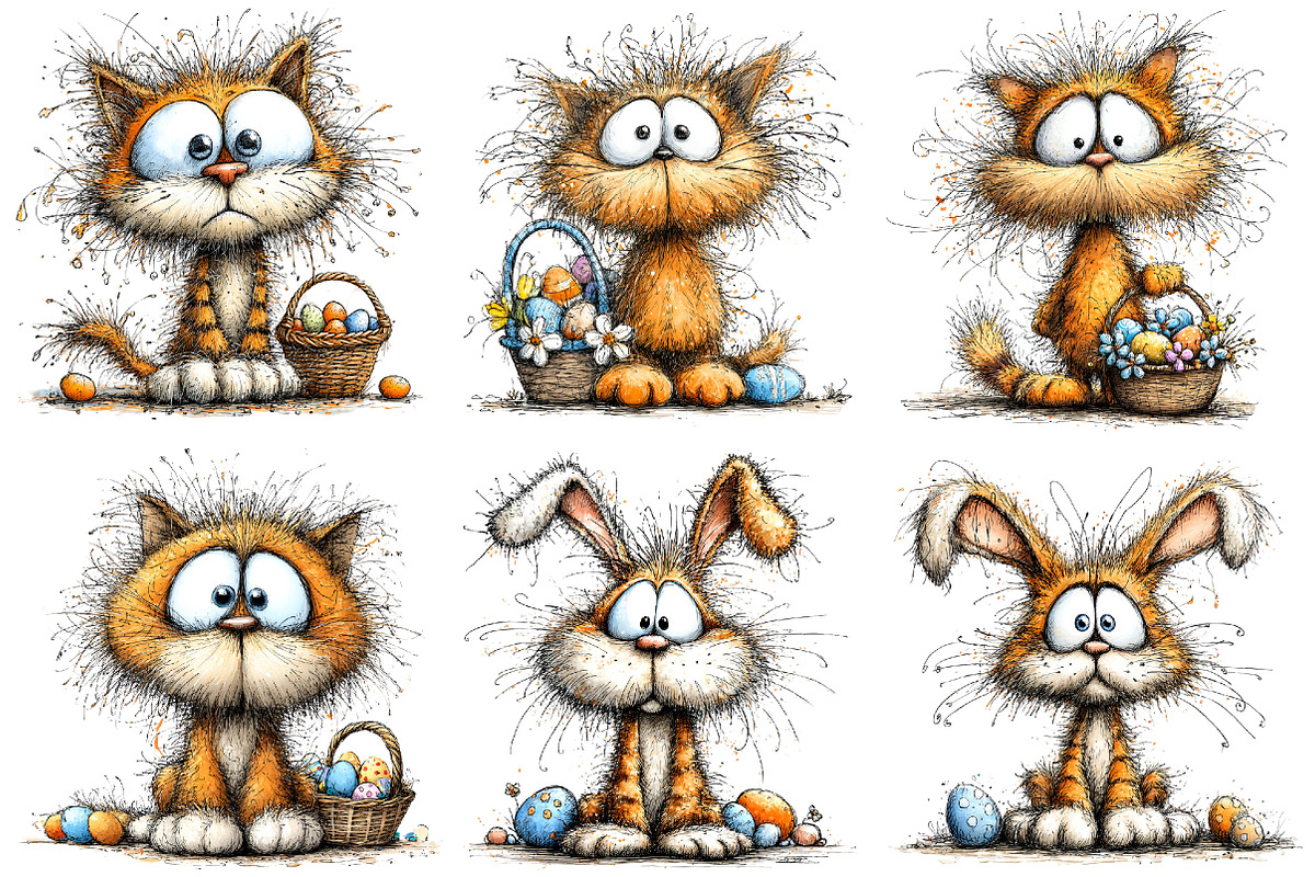 Whimsical easter cats clipart, an Illustration by SinaCreation (Photo 5 of 11)