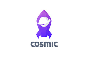 Cosmic Planet And Rocket Logo