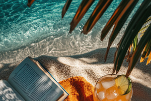A relaxing beach scene featuring a smartphone iPhone mockup on an orange towel,, an iPhone Mockup by Textures & Backgrounds