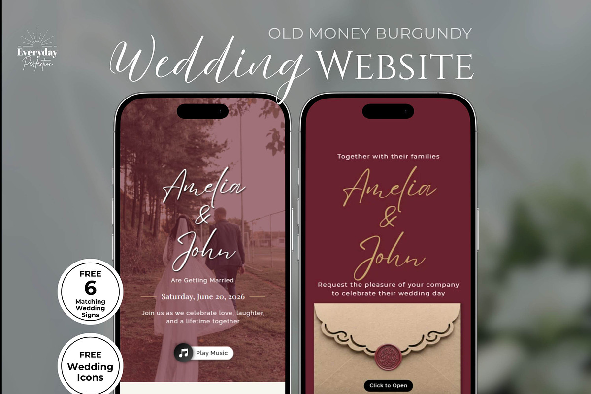 Burgundy Old Money Wedding Website, a Landing Page Template by Everyday Perfection (Photo 1 of 10)
