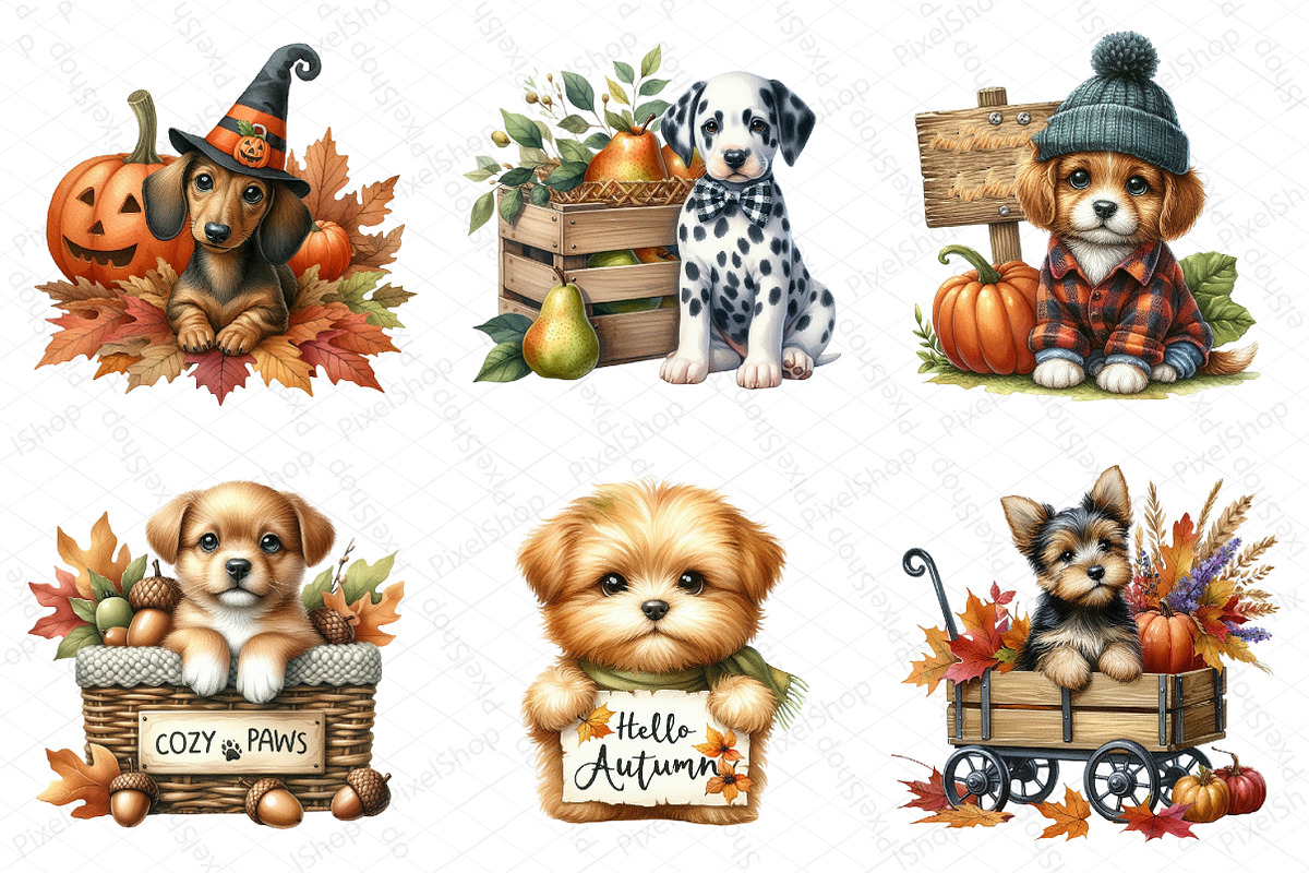 Watercolor Autumn Dog Clipart, an Illustration by DreamPrint404 (Photo 4 of 6)