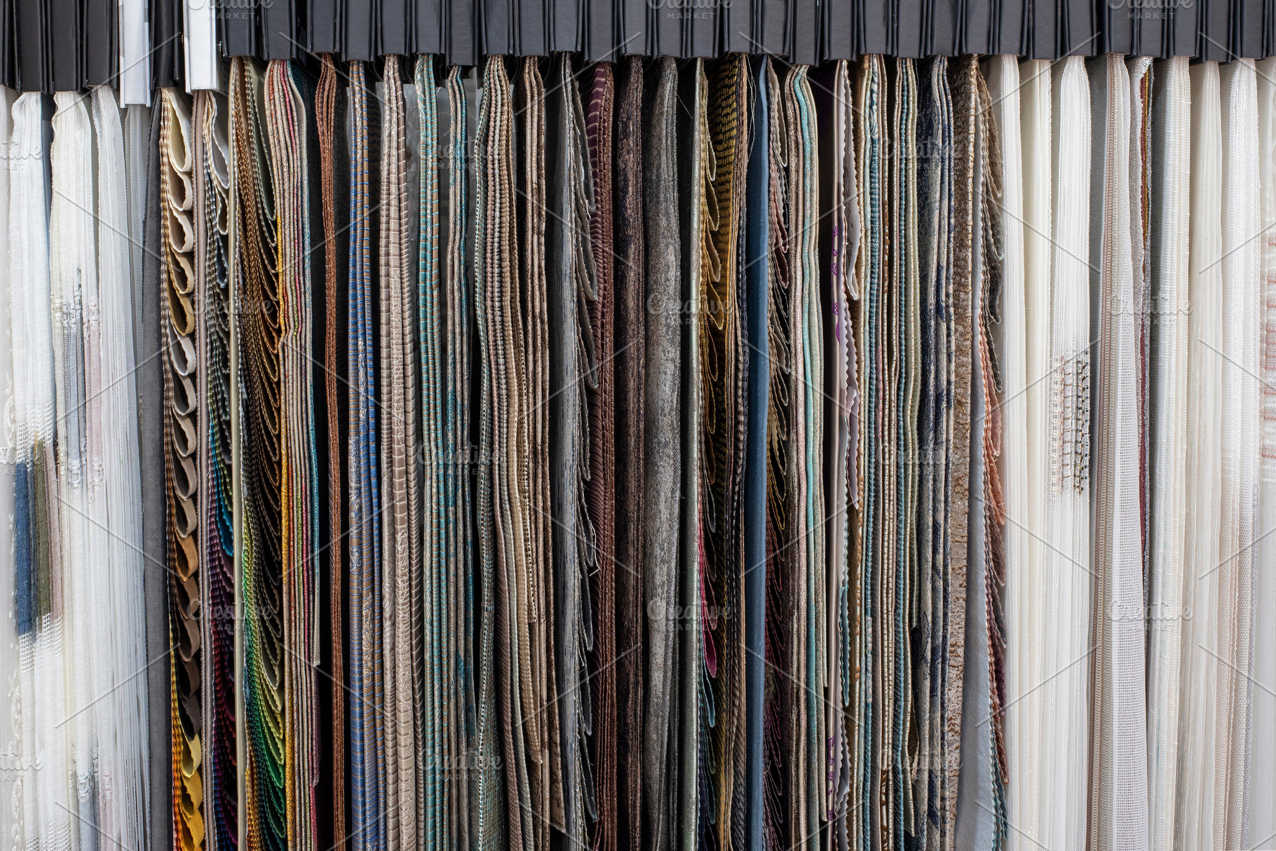 Colorful and bright curtains fabrics containing stock photos, stylish stock, a Business Photo by MONNKA