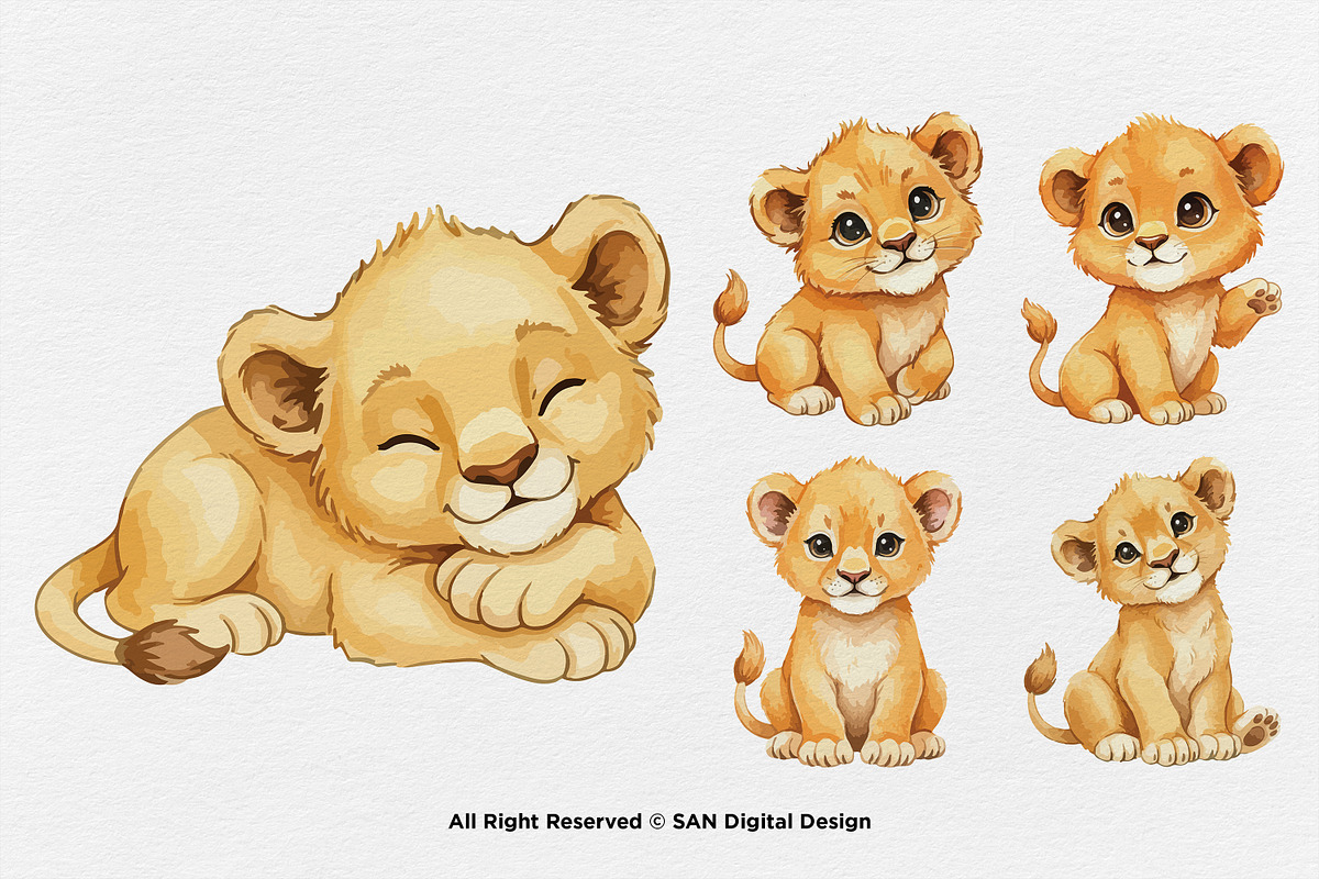 15 Bundle Watercolor Cute Lion Wild, an Animal Illustration by Morspective (Photo 6 of 8)