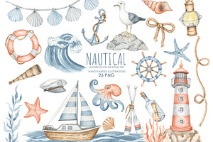 Watercolor nautical clipart