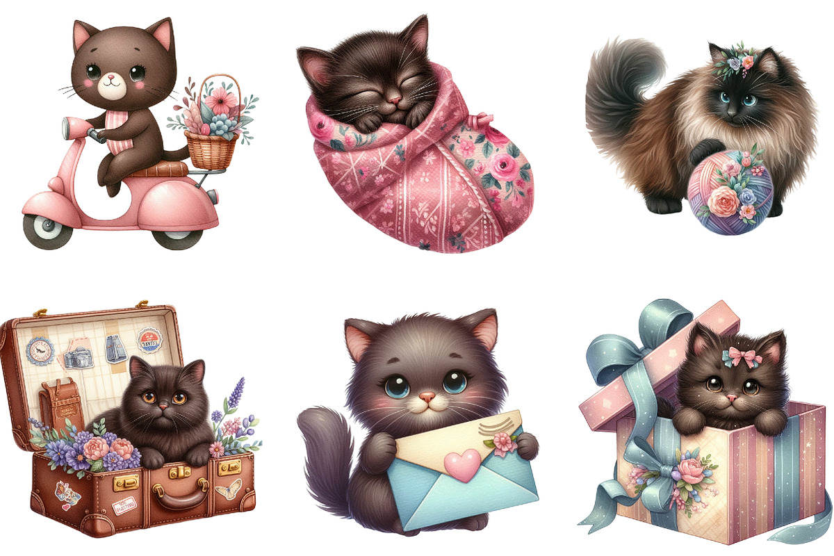 Cute Dark Brown Cat Clipart, an Illustration by DreamArtGraphic (Photo 2 of 4)
