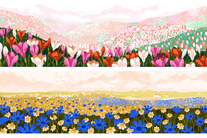 Flower Fields, Nature Landscapes Set