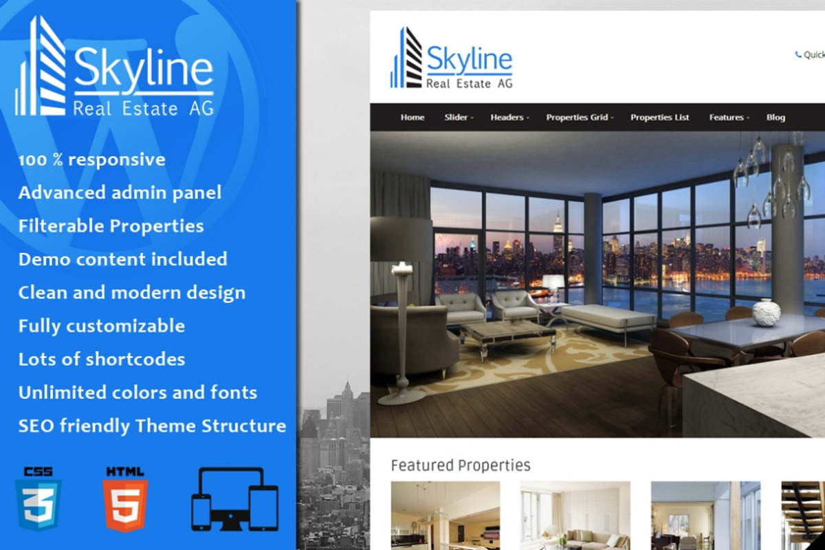 Skyline - Real Estate WordPress, a WordPress Template by 7Theme (Photo 1 of 2)