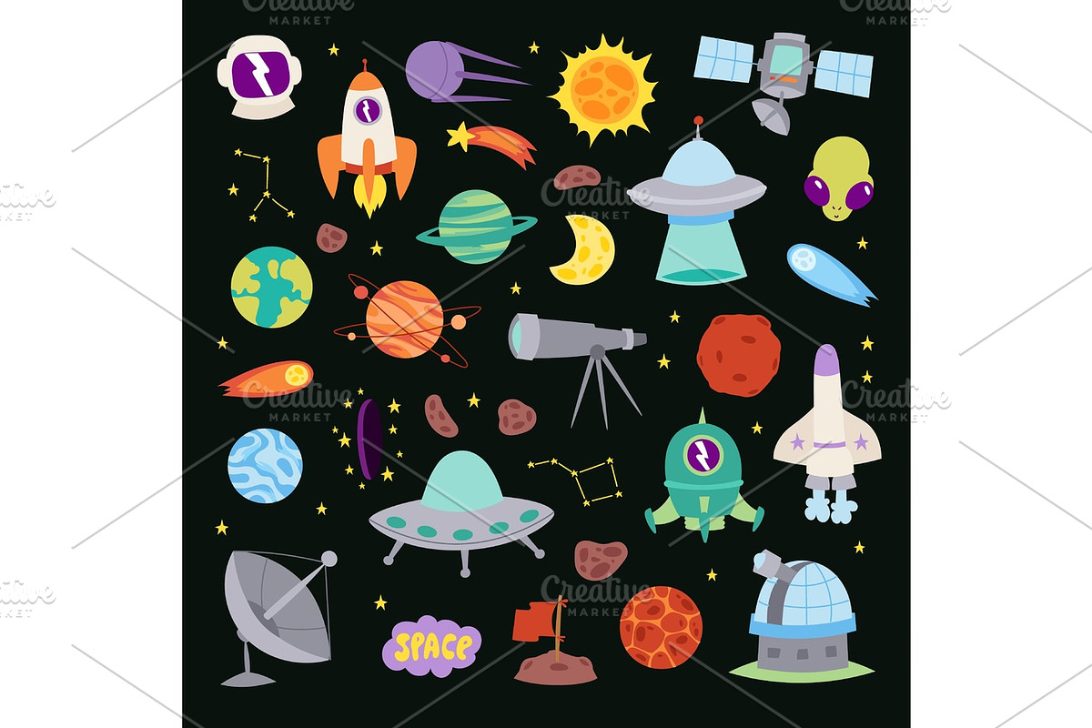Astronomy icons stickers vector set, astronaut collection, a Technology Illustration by Vectorstockersland