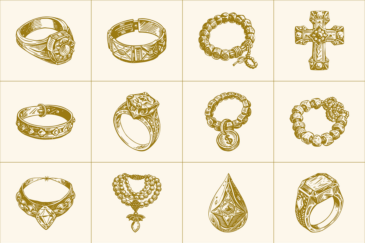 Vintage Jewellery Illustration Set, a Decorative Illustration by Prosymbols (Photo 7 of 8)