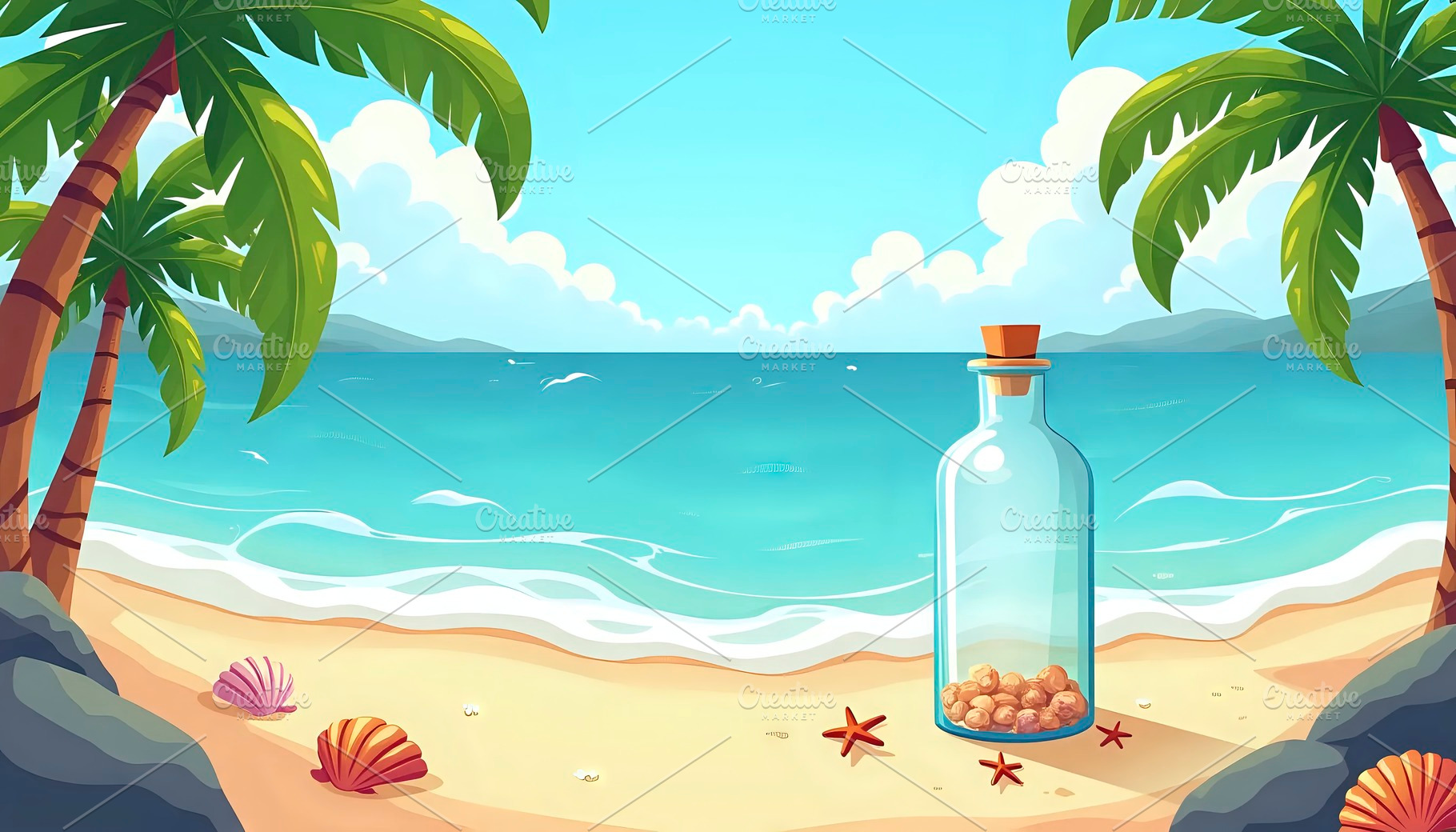 Island Shore With Message In A Bottl, a Photo by LOGOCREATIVE