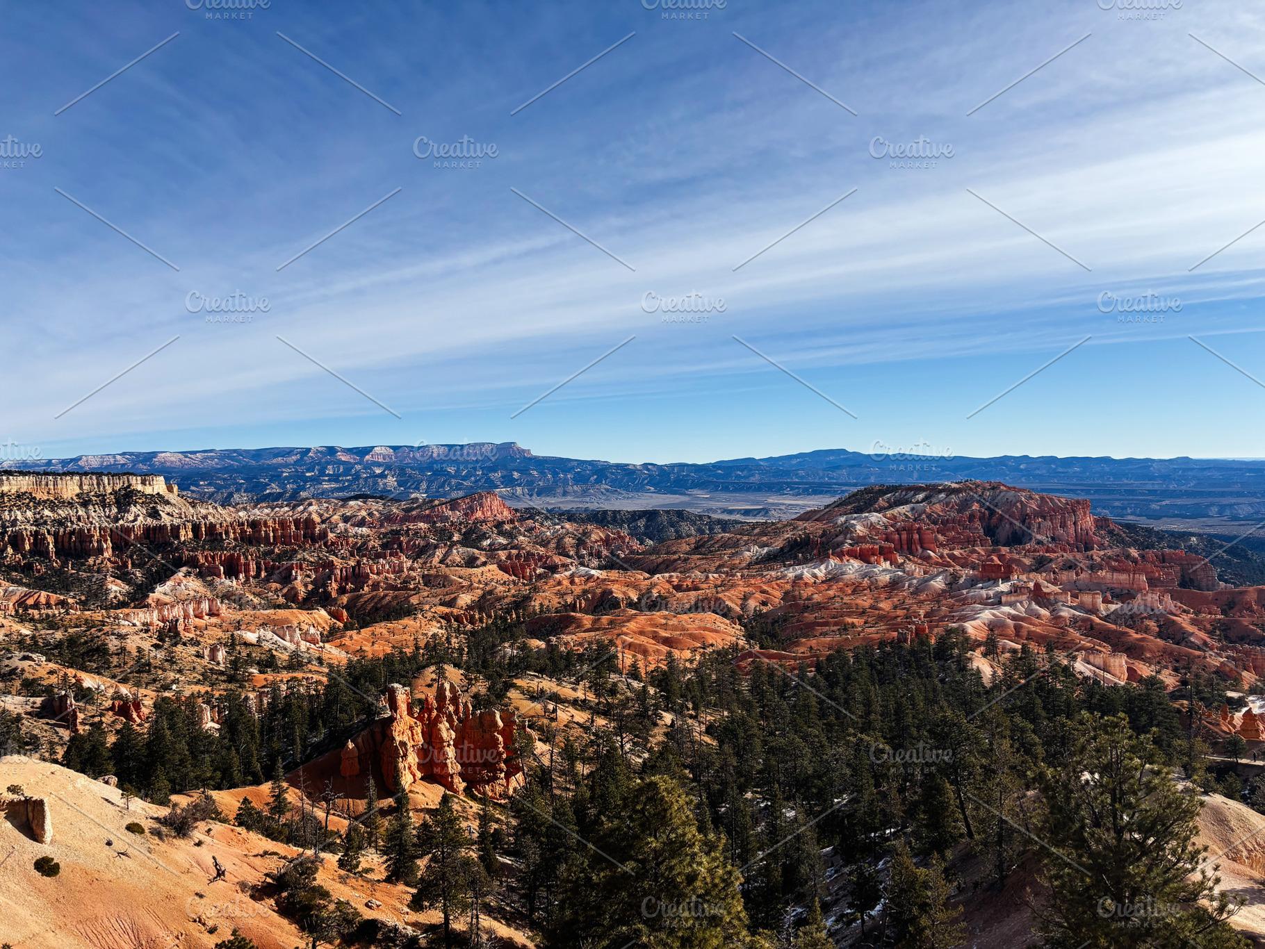 Utah canyon landscape of red rock formations with trees under a blue sky and di, a Nature Photo by AS photostudio
