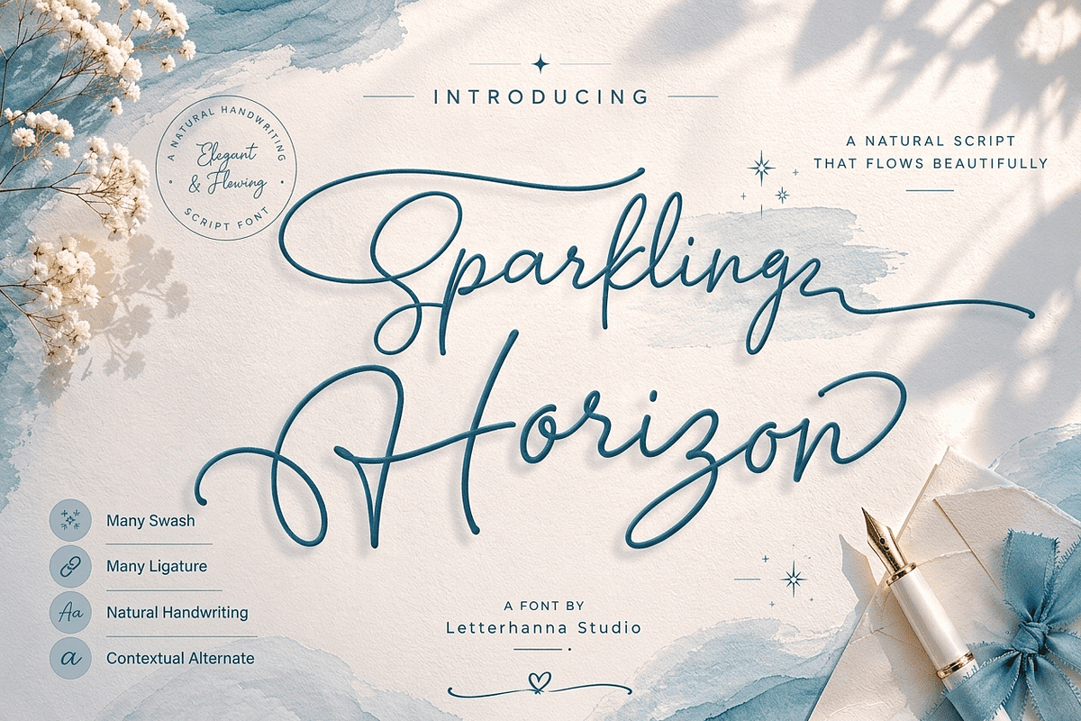 Sparkling Horizon Handwritten Font, a Handwritten Font by Letterhanna Studio (Photo 1 of 10)