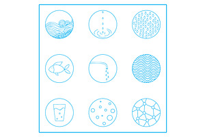 Vector water set: logos, background