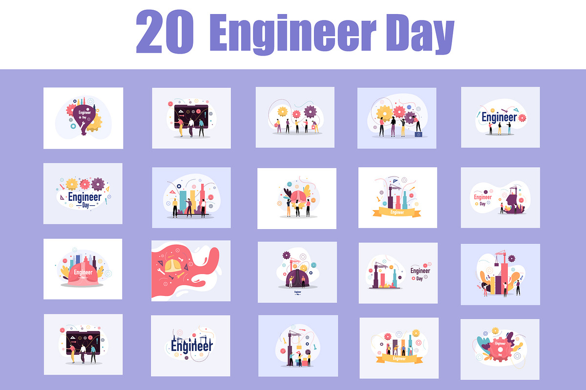 Engineer day illustration vector set, an Object Illustration by foxndeer (Photo 1 of 4)
