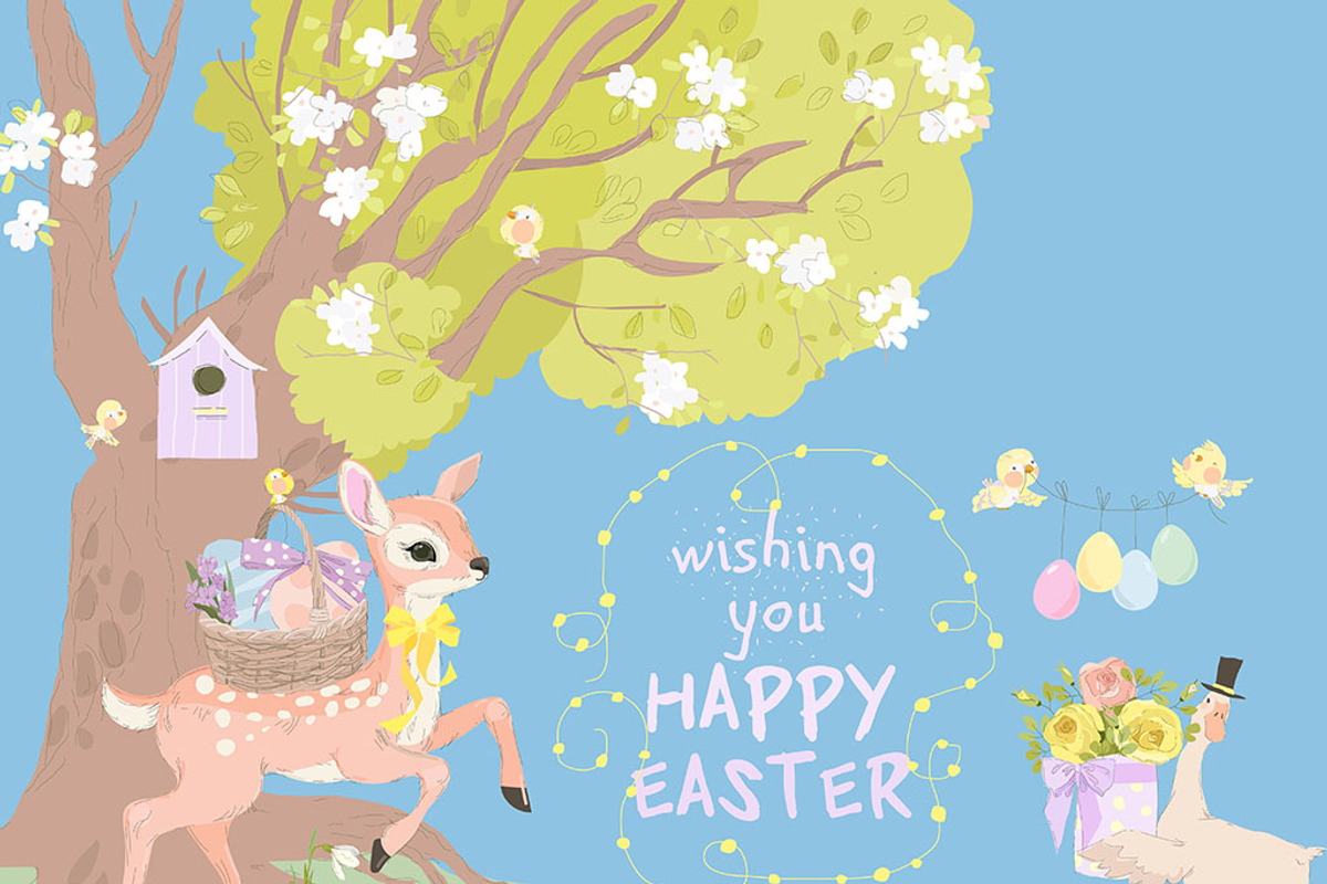 Easter Card with Little Fawn, an Illustration by Maria Starus