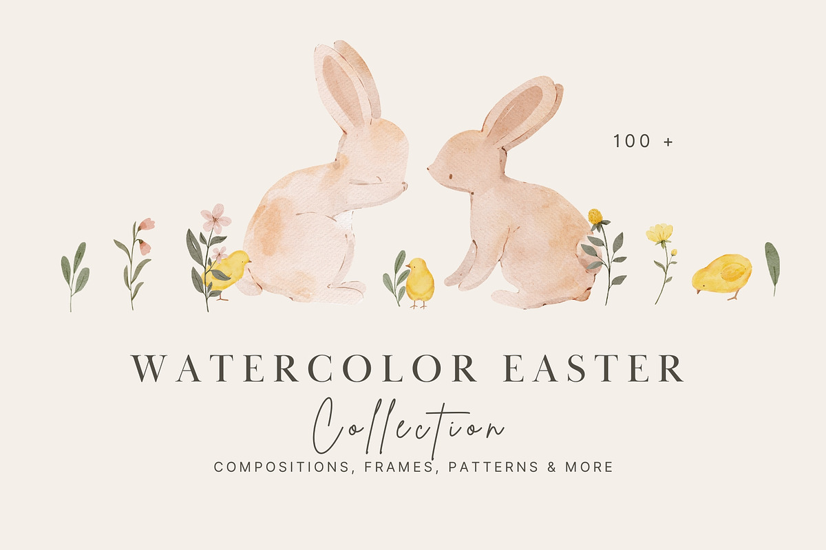 Watercolor Easter Bunny & Chicks, an Illustration by Jenteva Art (Photo 1 of 17)