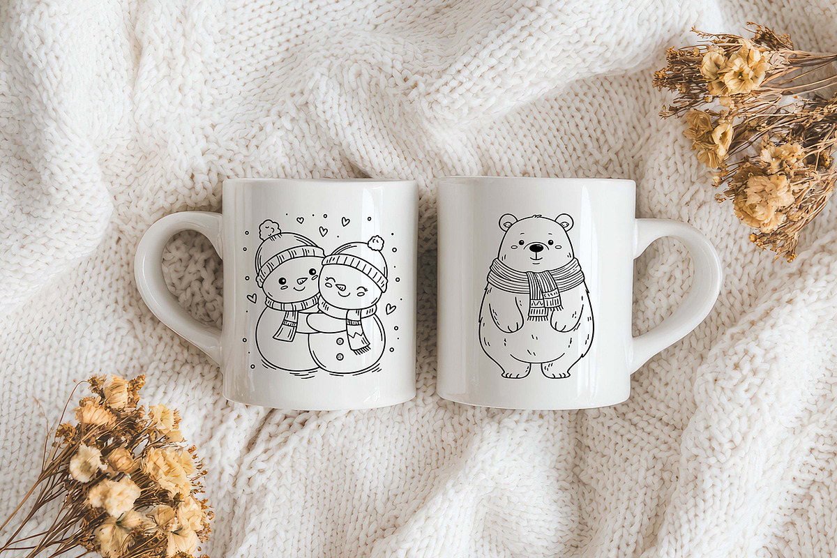Christmas Line Art Bundle Clipart, a Seasonal Illustration by Pretty Meerkat (Photo 6 of 7)