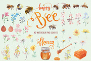 Watercolor happy bee clipart set, an Illustration by Art & Things (Thumbnail 6 of 6)