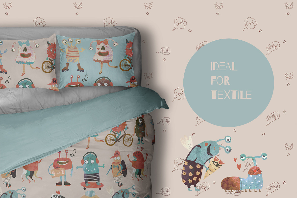 Cute Monsters collection, a Pattern Graphic by watercolor kamill (Photo 6 of 10)