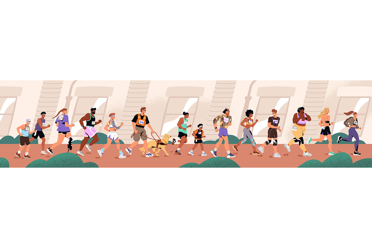 People running marathon + banner, a Sport Illustration by PaperTrident (Photo 1 of 4)