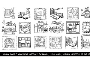 Funny doodle apartment interiors svg, an Object Graphic by SketchArtStudio