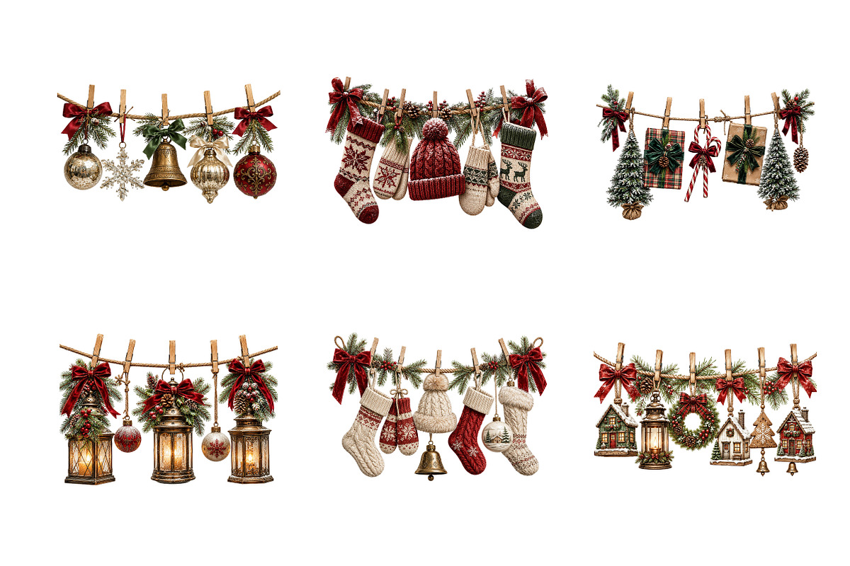 Christmas Clothesline Clipart PNG, a Seasonal Illustration by Designworld (Photo 2 of 4)