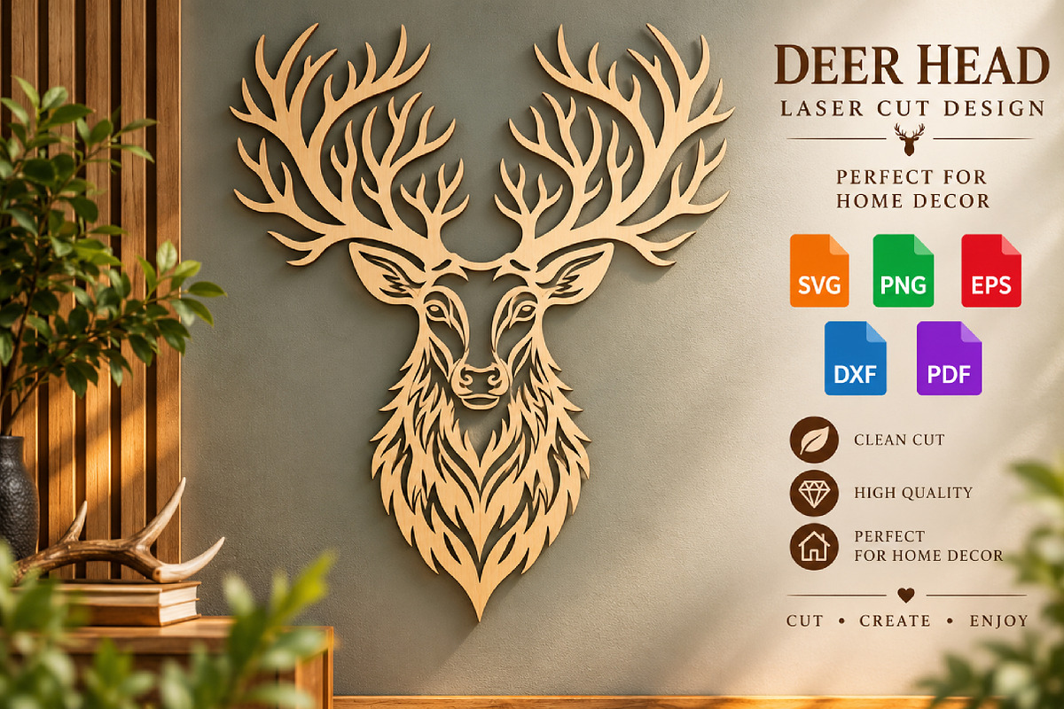 Deer Head Laser Cut SVG, an Object Graphic by DreamCafeArt (Photo 3 of 3)