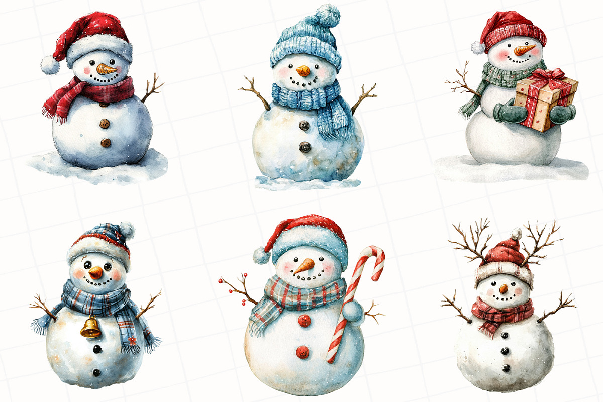 Christmas Snowman Clipart, an Illustration by OK Design (Photo 5 of 5)