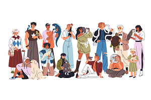 Group of people with cute pets, a Person Illustration by PaperTrident