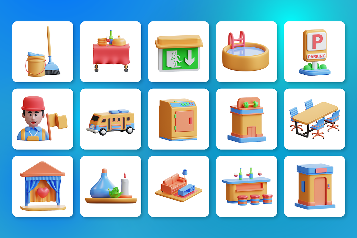 3D Hospitality Management Icon Set, a Characters & Person 3D Model by Flat Icons (Photo 7 of 8)