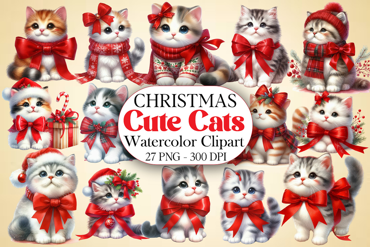 Christmas Cute Cats Sublimation, an Illustration by DreamArtGraphic (Photo 1 of 5)