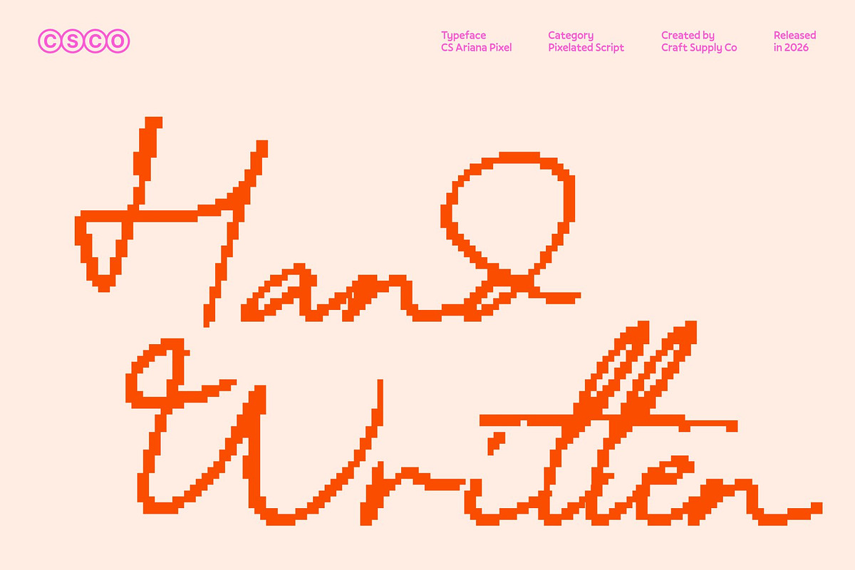 CS Ariana Pixel, a Script Font by Craft Supply Co. (Photo 2 of 8)