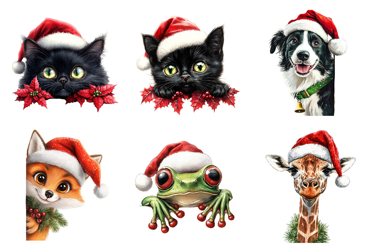 Quirky Christmas Animal Peeking Clip, a Seasonal Illustration by designcity5 (Photo 3 of 5)