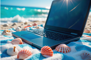 Open laptop on a beach towel, an Illustration by tilialucida