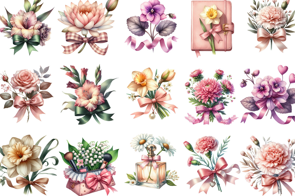 Coquette Birth Month Flowers Clipart, an Illustration by Designking (Photo 2 of 4)