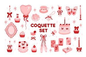 Coquette set clip arts EPS, PNG, SVG