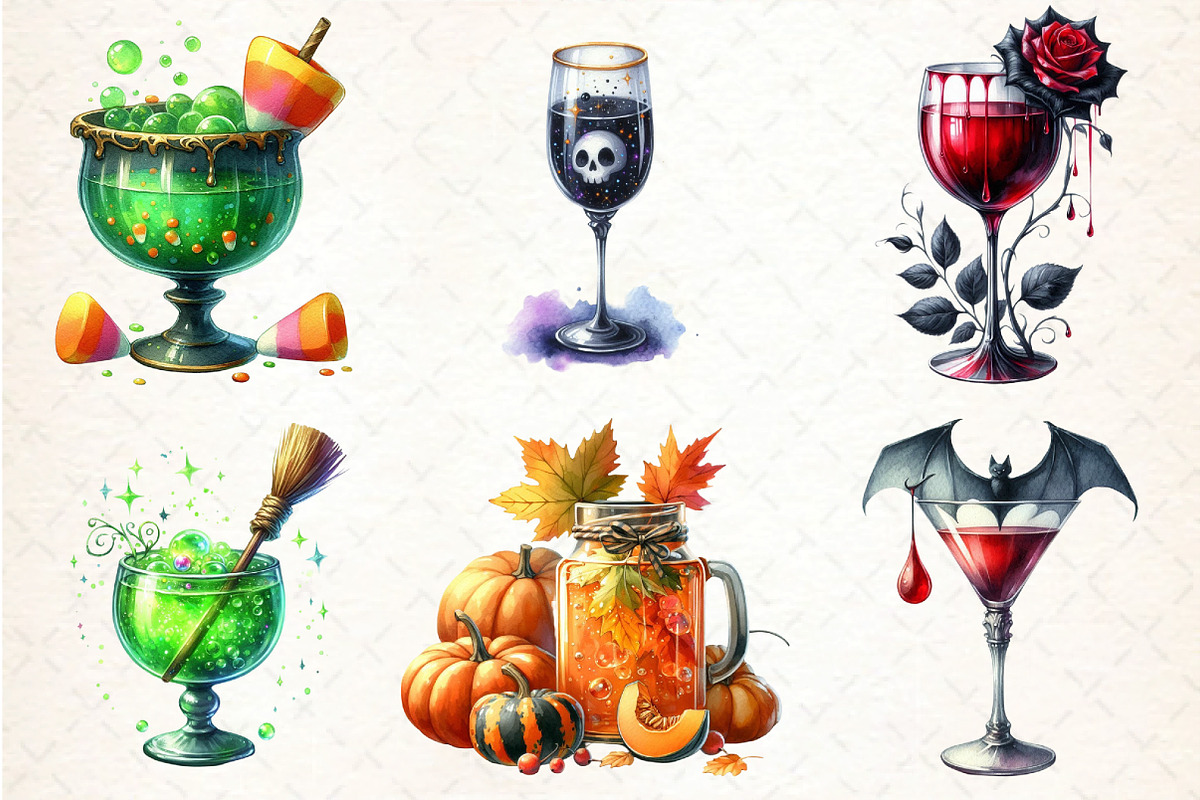 Halloween Drinks Clipart, an Illustration by DreamCafeArt (Photo 2 of 5)