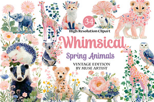 Whimsical Spring Animals Clipart, an Illustration by DreamArtGraphic
