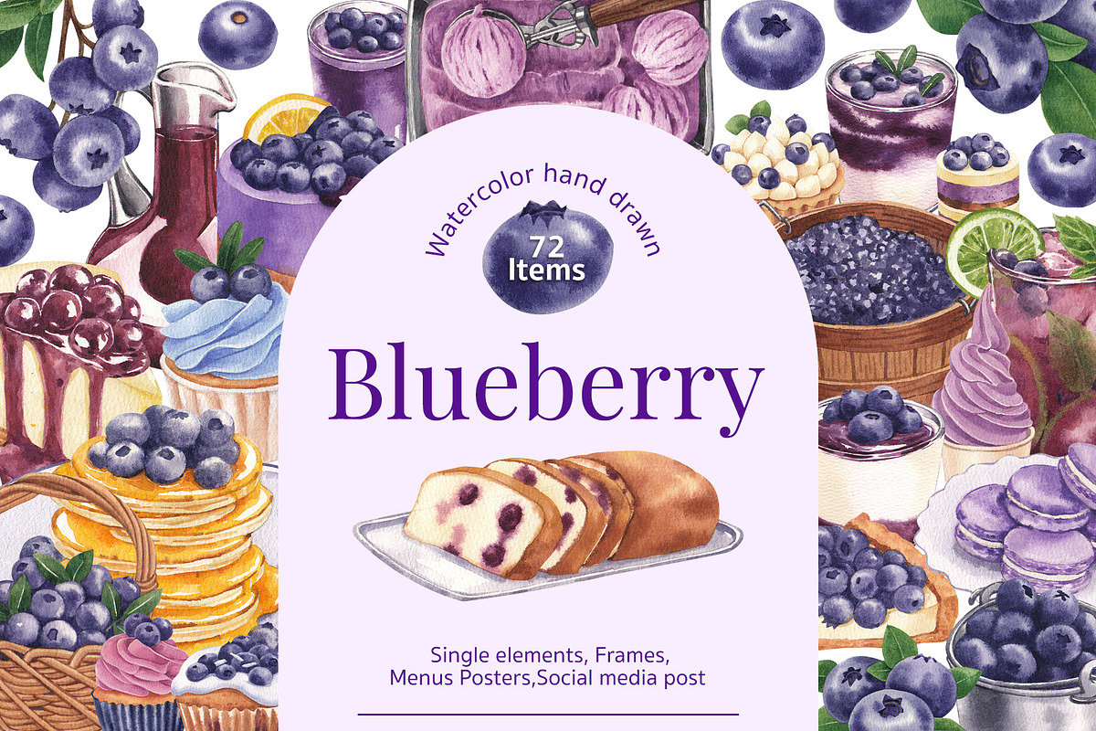 Blueberry Watercolor Hand Drawn, a Food Illustration by CreativeValuation (Photo 1 of 17)
