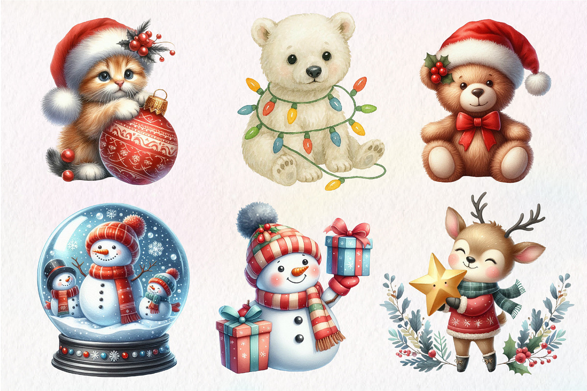 Cute Christmas Animals PNG, an Illustration by Dream Creation (Photo 2 of 6)